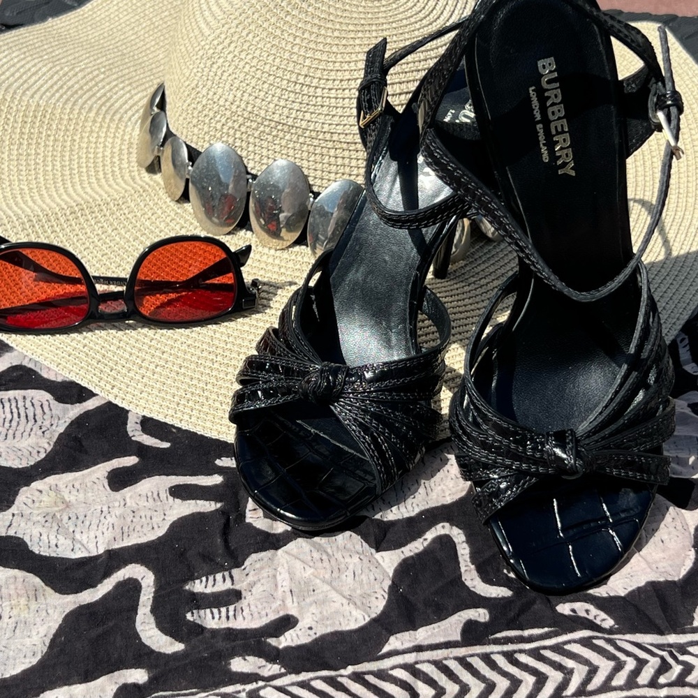 Burberry Black Strappy High-Heeled Sandals AKA White Lotus Resort Wear